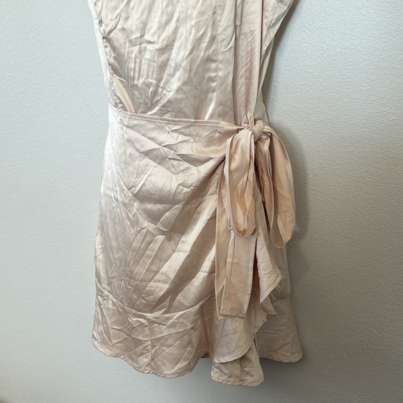Princess Polly Cottage Hill Ruffle Wrap Satin Mini Dress Champagne - Picture 6 of 12